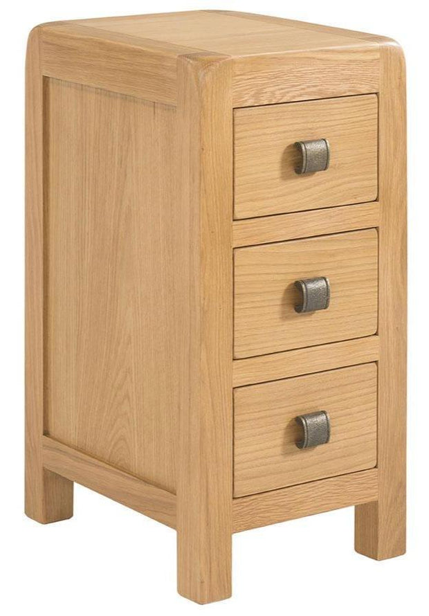 Avon Oak 3 Drawer Compact Bedside Table - Space-Saving Solution