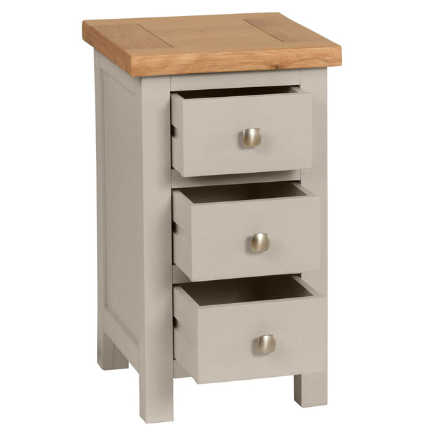 Dorset Moon Grey Narrow Bedside Table with 3 Drawers
