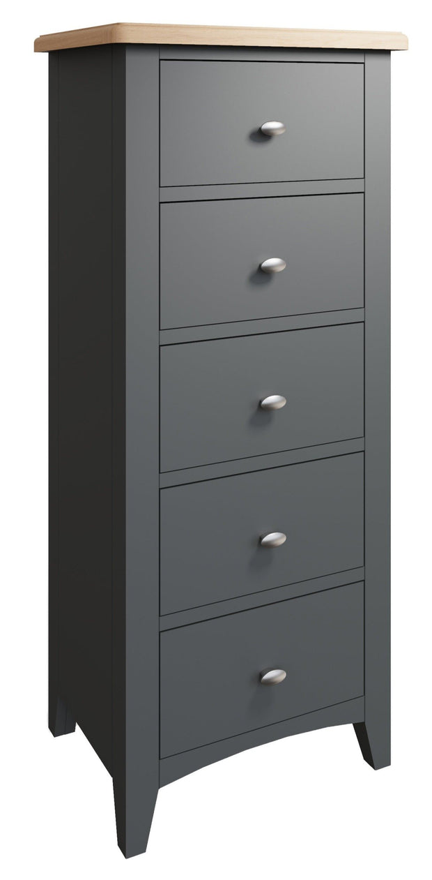 Ludlow Grey 5 Drawer Narrow Chest Of Drawers