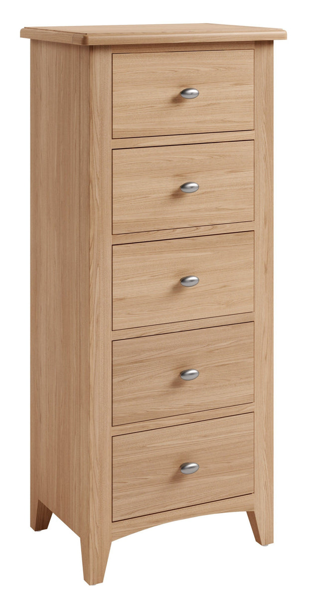 Ludlow Light Finish 5 Drawer Narrow Chest Of Drawers