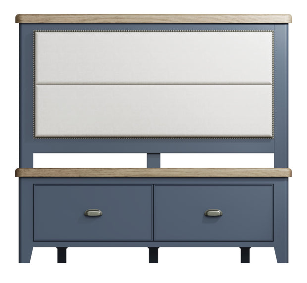 Hereford Dark Blue Bed with Fabric Headboard and Drawer Footboard Set