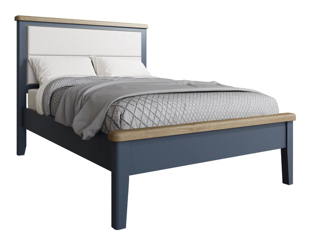 Hereford Dark Blue Bed with Fabric Headboard and Low Footboard Set