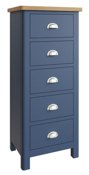 Ludlow Blue 5 Drawer Narrow Chest of Drawers