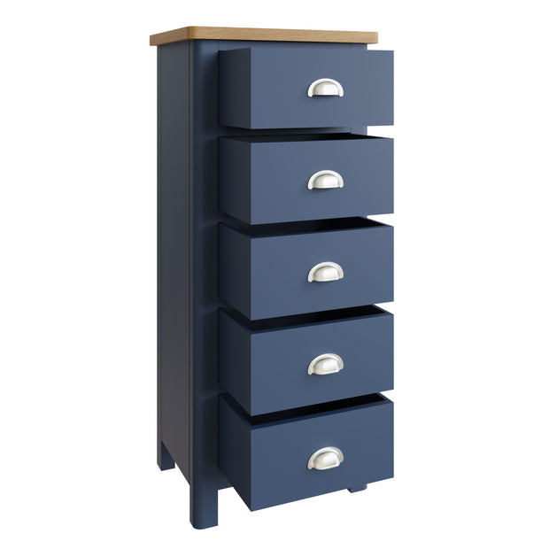 Ludlow Blue 5 Drawer Narrow Chest of Drawers