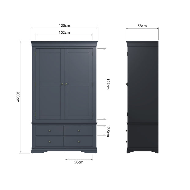 Swindon Midnight Grey 2 Door 2 Drawer Wardrobe